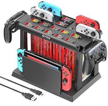 Switch Games Organizer Station with Controller Charger, Charging Dock for Nintendo Switch &amp; OLED Joycons, Switch Mounts, Brackets &amp; Stands for Games, TV Dock, Pro Controller, Accessories Kit Storage