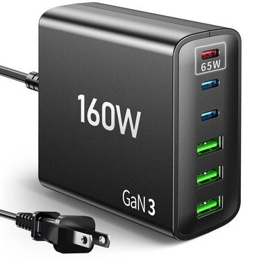USB C Fast Charger Block: 160W GaN Charger 6 Port PD Charging Station Hub Brick for All iPad iPhone 16 Pro Max - Wall Charger Power Adapter for Samsung Galaxy Note - Laptop Charger for MacBook Air Pro