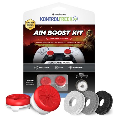 KontrolFreek Aim Boost Kit for PlayStation 5 (PS5) and PlayStation 4 (PS4) Controller   Includes Performance Thumbsticks and Precision Rings   Inferno Edition