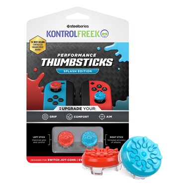 KontrolFreek Splash Performance Thumbsticks for Nintendo Switch Joy-Con Controller   Concave   Blue/Red