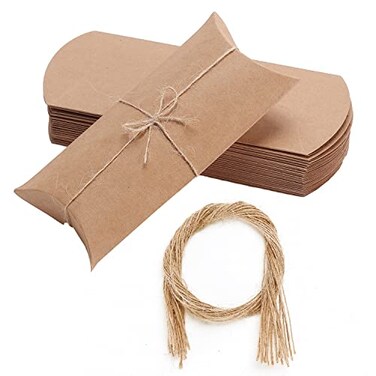 Mr. Pen- Kraft Pillow Boxes, 6.3x3.4x1.3 in, 25 Pack with Jute Twines, Kraft Gift Boxes, Paper Boxes for Gifts, Paper Pillow Candy Box, Pillow Boxes Craft, Favor Gift Boxes, Christmas Gift