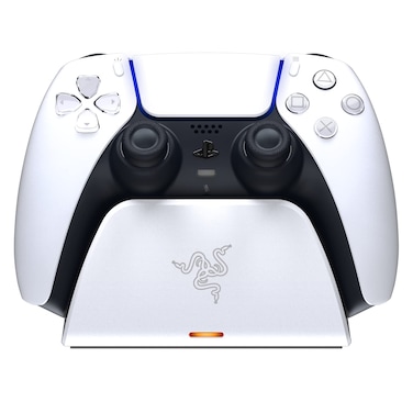 Razer Quick Charging Stand for PlayStation 5: Charge - Curved Cradle Design Matches PS5 DualSense Wireless Controller One-Handed Navigation USB Powered White (Controller Sold Separately)