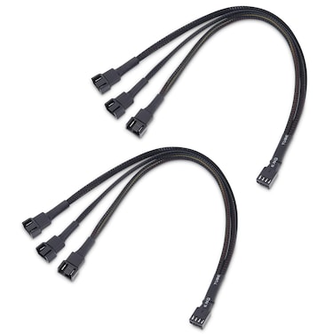 Cable Matters 2-Pack 3 Way 4 Pin PWM Fan Splitter Cable 12 Inches, PC Fan Splitter 1 to 3 Converter, PC Fan Extension Cable