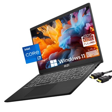 MSI Modern 15 Laptop, 15.6" Full HD Display, Intel Core i7-1255U(10-Core, Upto 4.7 GHz), Intel Iris Xe Graphics, Backlit Keyboard, HDMI, Numeric Pad, Windows 11 Home, Black(16GB RAM - 512GB SSD)