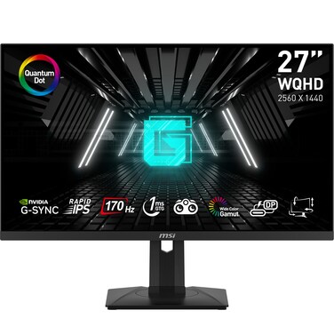 MSI G274QPF-QD, 27" Gaming Monitor, 2560 x 1440(QHD), IPS, 170Hz, FreeSync Premium, HDR400, HDMI, Displayport, USB C, Tilt, Black