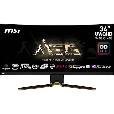MSI MEG 342C QD OLED, 34" Curved Gaming Monitor, 3440 x 1440 (UWQHD), OLED, 0.1ms, 175Hz, FreeSync Premium, HDR 400, HDMI, DP Port, USB Type C, Tilt, Height