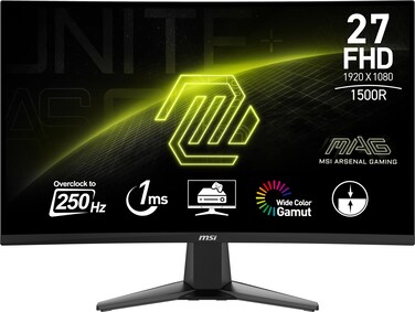 MSI MAG27C6X 27-inch 1920 x 1080 (FHD), VA, Gaming Monitor 250Hz, Adaptive Sync, 1ms, HDMI, Display-Port, VESA Mountable, Tilt