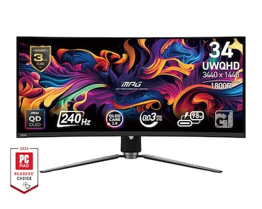 MSI MPG 341CQPX QD-OLED 34-inch Curved OLED Gaming Monitor, 3440 x 1440 (UWQHD), 0.03ms Response time, 240Hz, True Black HDR 400, HDMI, DP Port, USB Type C, Tilt, Height Adjustable