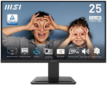 MSI PRO MP253 24.5-inch IPS 1920 x 1080 (FHD) Computer Monitor, 100Hz, Adaptive-Sync, HDMI, DP Port, VGA Port, VESA Mountable, Tilt, Speaker, 1ms, Black