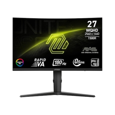 MSI MAG 275CQRF QD E2 27-inch 2560 x 1440 (QHD) Monitor, 180Hz, Free-Sync, HDMI, DisplayPort, VGA Port, VESA Mountable, Tilt, Speaker, 0.5ms, Black