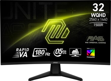 MSI MAG 32CQ6F 31.5-inch IPS 2560 x 1440 (QHD) Computer Monitor, 180Hz, Adaptive-Synch, HDMI, Display Port, VGA Port, VESA Mountable, Tilt, Height Adjustable, Speaker, 0.5ms, Black