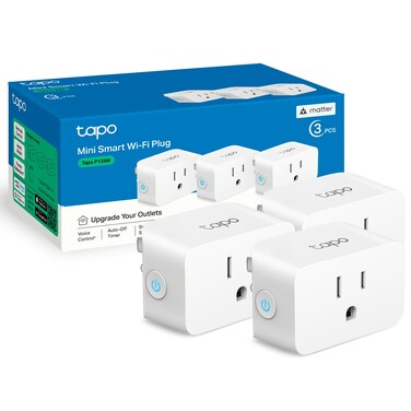 TP-Link Tapo Matter Supported Smart Plug Mini, Compact Design, 15A/1800W Max, Super Easy Setup, Works with Apple Home, Alexa &amp; Google Home, UL Certified, 2.4G Wi-Fi Only, White, Tapo P125M(3-Pack)
