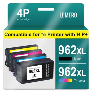 LEMERO Remanufactured Ink Cartridge Replacement for HP 962XL 962 XL for OfficeJet Pro 9015 9015e 9010 9025 9025e 9020 9018 9012 (Black, Cyan, Magenta, Yellow, 4-Pack)