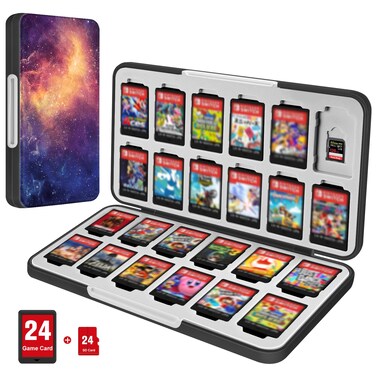 CaseBot Game Card Case for Nintendo Switch/Switch OLED/Lite, [Shockproof] Hard Shell Protective 24 Game Holder Cartridge &amp; 24 Slots Micro SD Card Storage Holder Box, Slim and Portable, Galaxy