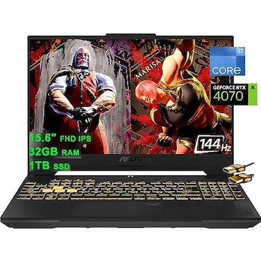 Asus TUF F15 Gaming Laptop 15.6" FHD 144Hz Intel 14-Core i7-12700H (Beat i9-11950H) 32GB RAM 1TB SSD GeForce RTX 4070 8GB Graphic Backlit Thunderbolt 4 USB-C Win11 Grey + HDMI Cable