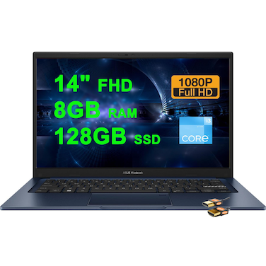 ASUS VivoBook 14 Business Laptop 14" FHD Anti-Glare Intel Hexa-core i3-1215U (Beats i7-1165G7) 8GB DDR4 128GB SSD USB-C Privacy Webcam SonicMaster Win11 Blue + HDMI Cable