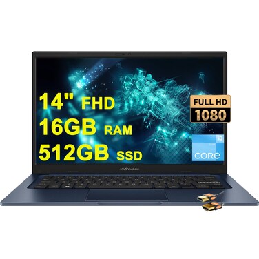 ASUS VivoBook 14 Business Laptop 14" FHD Anti-Glare Intel Hexa-core i3-1215U (Beats i7-1165G7) 16GB DDR4 512GB SSD USB-C Privacy Webcam SonicMaster Win11 + HDMI Cable