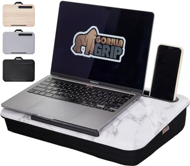 Gorilla Grip Laptop Lap Desk with Phone Holder, Pillow Cushion Desks Fit Laptops up to 15.6", Tray Ledge Keep Computers in Place, Portable Travel Workstation Essentials for Home, Dorm, Marble Pattern