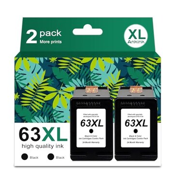Ankink Remanufactured Ink Cartridge Replacement for HP Ink 63 XL 63XL (Black 2-Pack) Work with HP63 3830 4650 4652 4655 5200 5252 5255 5258 4520 4512 1112 2132 3630 3632 Printers 2 BK