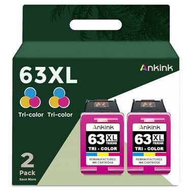 Ankink Remanufactured Ink Cartridge Replacement for HP Ink 63 XL 63XL (Color 2-Pack) Work with HP63 3830 4650 4652 4655 5200 5252 5255 5258 4520 4512 1112 2132 3630 3632 Printers 2 Tricolor