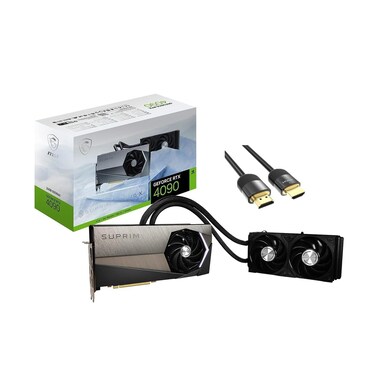 MSI SUPRIM Liquid X GeForce RTX 4090 Liquid Cool Graphics Card (PCIe 4.0, 24GB 384Bit GDRR6X, HDMI 2.1a, DP 1.4a, TORX Fan 5.0), w/HDMI 2.1 Cable