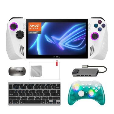 ASUS ROG Ally 512GB Gaming Handheld 7-inch Touchscreen 120Hz FHD 1080p AMD Ryzen Z1 Extreme Processor, Black Ice Hall Effect Wireless Pro Controller, Hub, Keyboard &amp; Mouse Combo, 7 in 1 Bundle