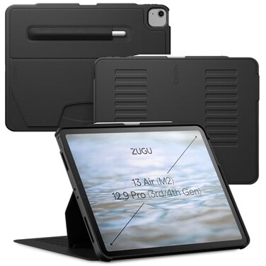 Zugu Case for iPad Air 13 Inch (M2) 2024/12.9 inch (3rd/4th Gen), Slim Protective Cover with Apple Pencil Holder, Auto Wake/Sleep, Multiple Viewing Angles (Black)