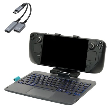 Invensic DeckTop with Splitter - Steam Deck Keyboard and Bluetooth Trackpad Mouse with Multicolor LED Laptop Accessory for Valve Linux PC Gaming Accessories (Steam Deck/ROG Ally)