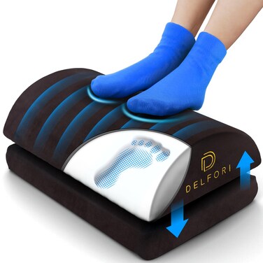 Premium Under Desk Footrest - Ergonomic Foot Rest for Work, Home &amp; Office Use - Adjustable Height Memory Foam Foot Stool for Gaming Chair - Comfortable &amp; Perfect for Back Pain Relief and Leg Support