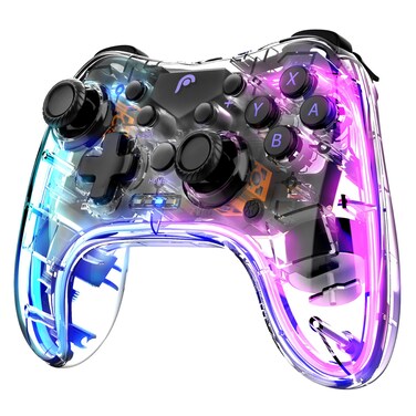 Fosmon Wireless Bluetooth Gaming Controller with RGB Lights (14 Color Setting) and 4 Level Vibration Function for Switch Pro Controllers, Switch/Switch Lite/OLED, PC, Tesla, Android/iOS