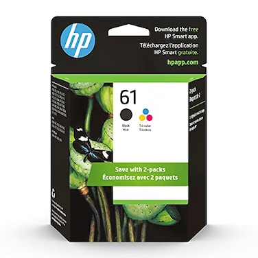 HP 61 Black/Tri-color Ink (2 Pack)   Works with DeskJet 1000, 1010, 1050, 1510, 2050, 2510, 2540, 3000, 3050, 3510; ENVY 4500, 5530; OfficeJet 2620, 4630   Eligible for Instant Ink   CR259FN