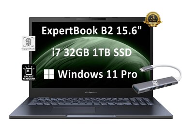ASUS ExpertBook B2 Laptop (15.6" FHD, Intel 12-core i7-1260P, 32GB RAM, 1TB SSD) for Small Business, Traveling, Engineering, Backlit, Fingerprint, Wi-Fi 6E, 3-Year Warranty, IST Hub, Win 11 Pro, Black