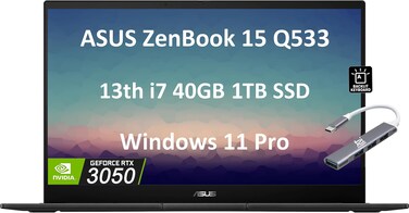 Asus ZenBook 15 Pro OLED 15.6/ FHD (Intel 13th Gen Core i7-13620H, 40GB DDR5 RAM, 1TB SSD, RTX 3050 6GB) Workstation &amp; Business Laptop, 10-Hr Battery Life, Backlit, Webcam, IST Cable, Win 11 Black