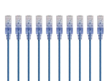Monoprice Cat6A Ethernet Patch Cable - Snagless RJ45, 550Mhz, 10G, UTP, Pure Bare Copper Wire, 30AWG, 10-Pack, 3 Feet, Blue - SlimRun Series