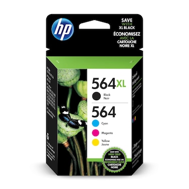 HP Original 564 Cyan, Magenta, Yellow / 564XL Black Ink (4-Pack)   Works DeskJet 3500; OfficeJet 4620; PhotoSmart B8550, C6300, D5400, D7560, 5500, 6500, 7500, Plus, Premium, eStation