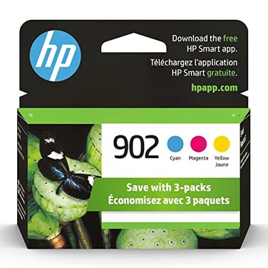 HP 902 Cyan, Magenta, Yellow Ink Cartridges (3-pack)   Works with HP OfficeJet 6950, 6960 Series, HP OfficeJet Pro 6960, 6970 Series   Eligible for Instant Ink   T0A38AN