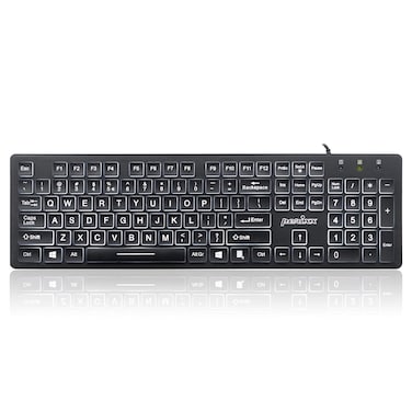 Perixx PERIBOARD-317 Wired Backlit USB Keyboard, Big Print Letter with White Illuminated LED, US English Layout,Black