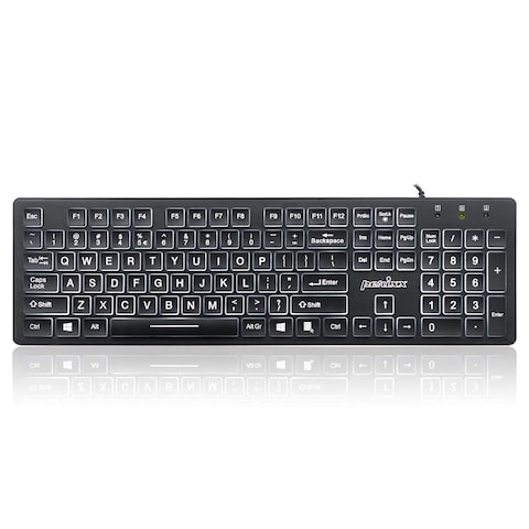 Perixx PERIBOARD-317 Wired Backlit USB Keyboard, Big Print Letter with White Illuminated LED, US English Layout,Black
