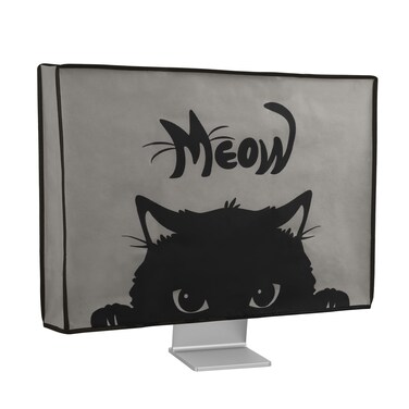 kwmobile Computer Monitor Cover Compatible with 27-28" Monitor - Meow Cat Grey/Black