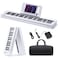 Donner 61-Key Folding Bluetooth Keyboard Piano for Beginners, Portable Piano Keyboard with Music Rest, Bag, Pedal, and App - White