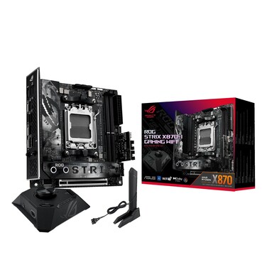 ASUS ROG STRIX X870-I GAMING WIFI AMD X870 AM5 DDR5 8400 HDMI 2xUSB4 2x M2 USB3.2 WiFi 7 + BT AURA RGB 2.5Gbit LAN Mini ITX 10+2+1 Power Stages, Dual USB4, ROG Strix HIVE II Motherboard