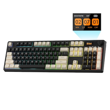 LTC Nimbleback NB1041 PRO Wireless Mechanical Keyboard w/Display Screen &amp; Knob, 2.4Ghz/ BT/USB-C Wired RGB 104 Keys Creamy Keyboard, 3-Layer Foam, Hot Swappable PCB, Software Support, Red Switch