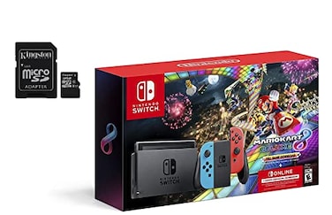 Nintendo Switch Mario Kart 8 Deluxe Accessories Bundle with Neon Blue &amp; Neon Red Joy-Con &amp; 32GB SD Card