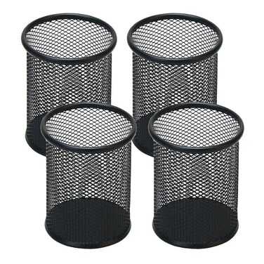 SNOW COOLER Pen Holder Mesh Pencil Holder Metal Pen Holder Cup Pencil Cup Holder for Desk Office Pen Organizer Black, 4 Pack