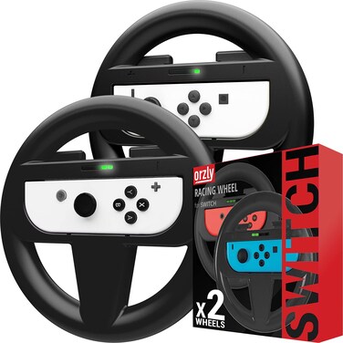 Orzly Steering Wheels for Nintendo Switch &amp; OLED Console JoyCons, Racing Wheels for Mario Kart 8 Deluxe [Mariokart Switch Steering Wheel Joycon Controller Attachment Accessories]-Twin Pack [2X Black]
