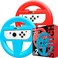 Orzly Steering Wheels for Nintendo Switch &amp; OLED JoyCons, Racing Wheels for Mario Kart 8 Deluxe [Mariokart Switch Steering Wheel Joycon Controller Attachment Accessories] - TWIN PACK[1x Red &amp; 1x Blue]