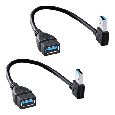 Oxsubor SuperSpeed USB 3.0 Male to Female Extension Data Cable Left and Right Angle 2PCS (20CM,8IN)