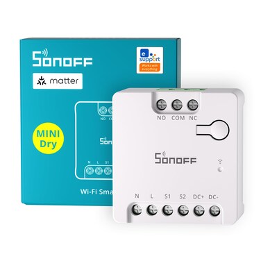 SONOFF WiFi Mini-D Smart Switch with Matter,Home Automation,Dry Contact Output,Supports AC or DC Input,Compatible Alexa &amp; Google Home,for Garage Doors,Boilers,DC Low Power Motors/Solenoid Valves
