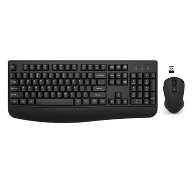 Wireless Keyboard and Mouse Combo, EDJO 2.4G Full-Sized Ergonomic Computer Keyboard with Wrist Rest and 3 Level DPI Adjustable Wireless Mouse for Windows, Mac OS Desktop/Laptop/PC (Black)