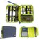 Three Layer Electronics Organizer and Travel Organizer for Tablet, Cables, and Chargers. Size XL Fit up to 10" Tablets. (Blue and Bright Green)
